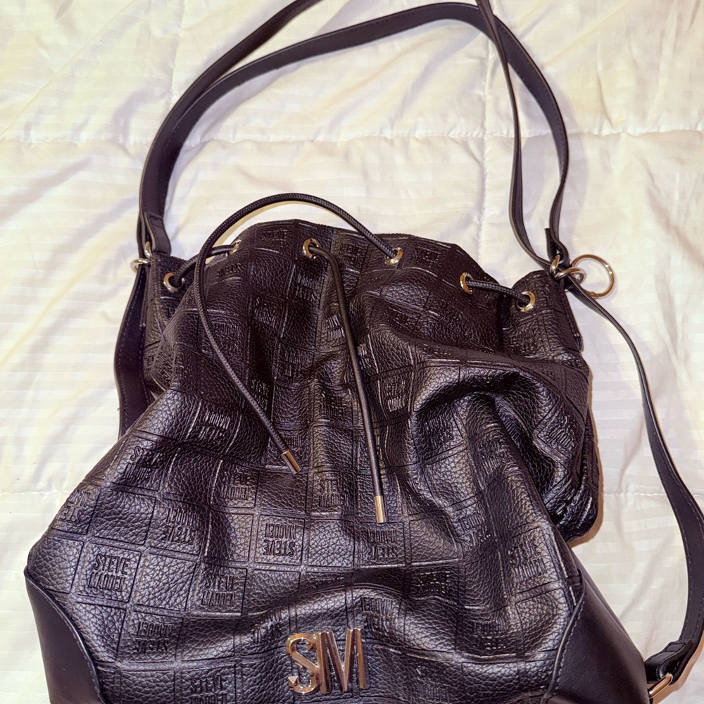 Steve Madden Textured Black Bucket Backpack